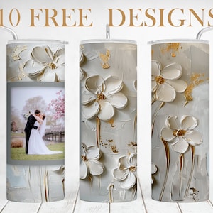 Beker wrap bruiloft foto met één foto, bloemen 20 OZ magere beker png met lijst, sublimatie ontwerp, gepersonaliseerde foto beker wrap