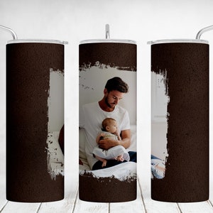1 Picture Tumbler Wrap For Men Brown Leather 20 OZ Skinny Tumbler Sublimation Designs Downloads Image Seamless Tumbler With Photo For Dad