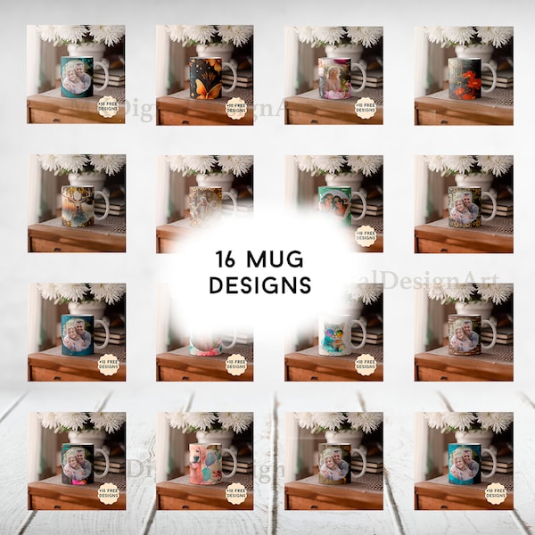 Mug Wrap Bundle Fototasse PNG-Dateien für Sublimationsdesigns 15 oz 11 oz Tassen Vorlage Bundle Bild Kaffeetasse Bundle Digitale Downloads
