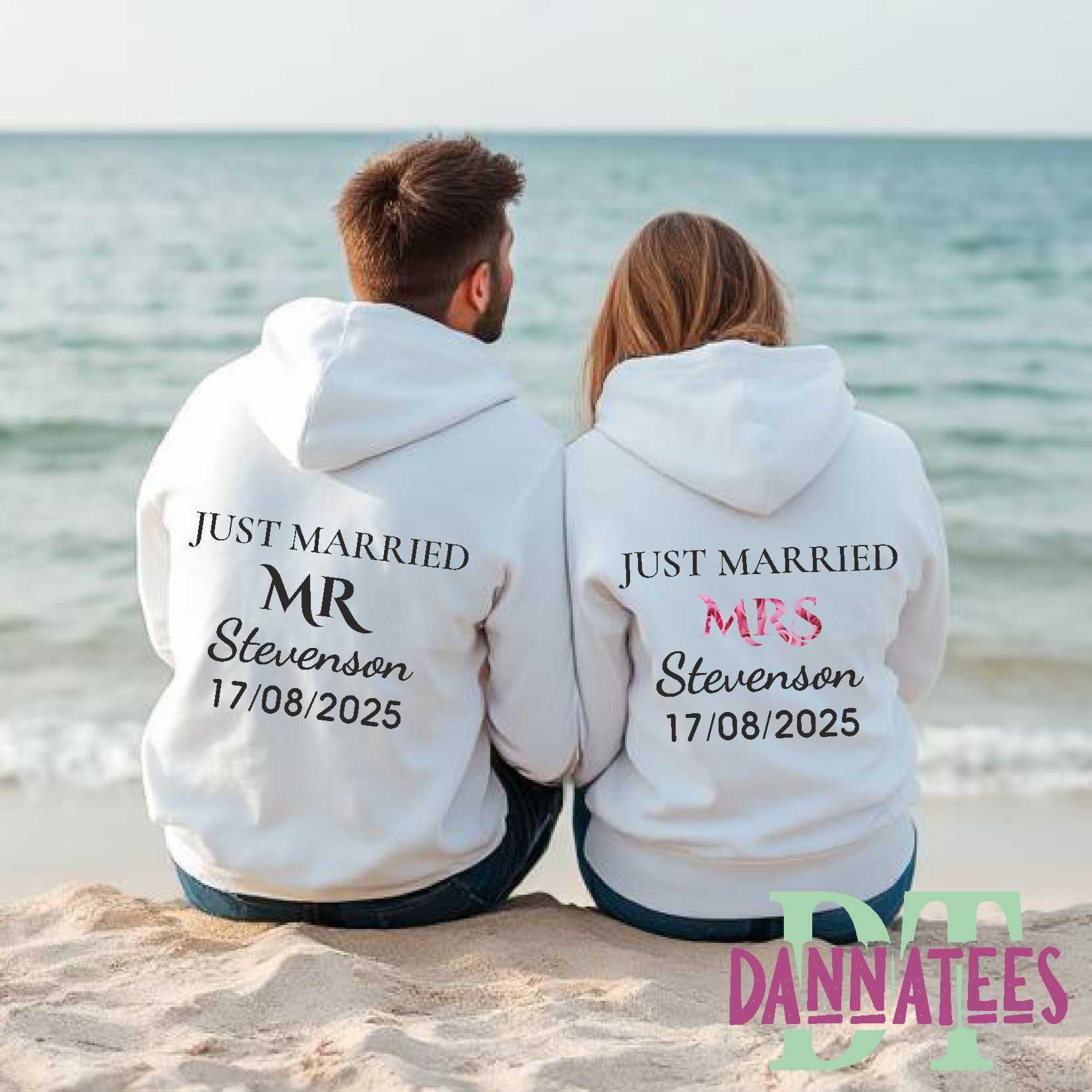 名入れ可能な「Just Married」ジップアップパーカー、ミスター＆ミセス