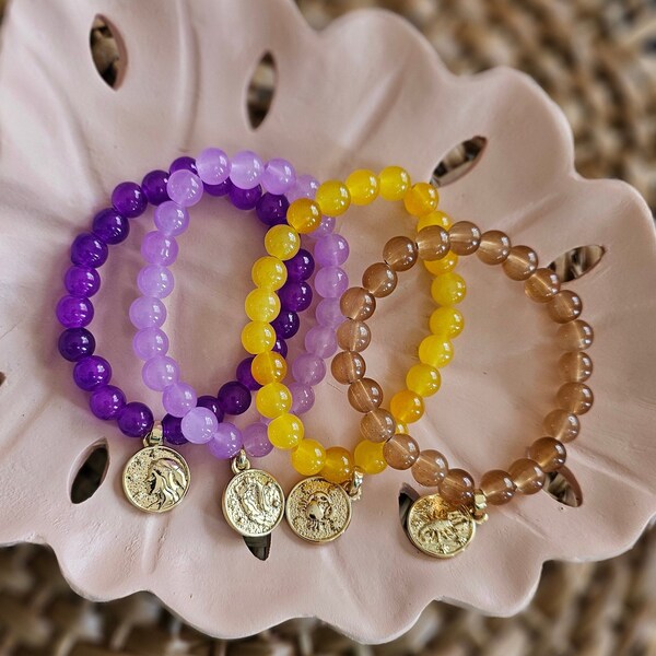 Zodiac Sign Gold Charm Glass Beaded Colorful Bracelet