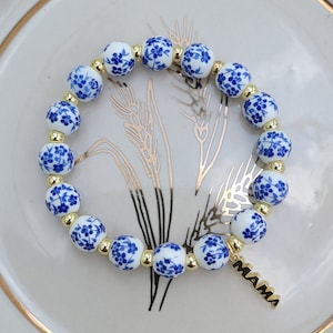 Blue Porcelain Floral Beaded Bracelet Mama Bracelet