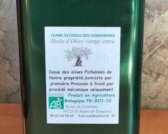 Huile d'olive Vierge Extra , biologique, Occitanie, Sud de France , 3 litres