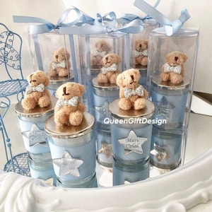 Spersonalizowany prezent w postaci świecy, upominek w kształcie misia, upominek na babyshower, upominek z okazji chrztu, upominek z okazji ujawnienia płci dziecka, spersonalizowany prezent w postaci świecy, prezent w postaci misia