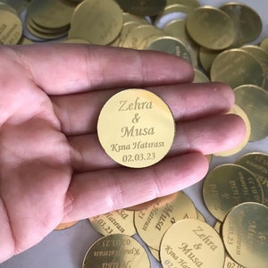 Personalized Gold or Silver Round Mirror Name Tag, Custom Plexiglass Mirror Babyshower Label, Rose Gold Acrylic Wedding Bulk Favor Tags,