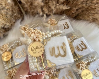 Personalized Velvet Mini Quran, Pearl Tasbeeh, Decorated Box Gift Set, Eid Favor, Wedding Favor, Baby Shower Favor, Muslim Party Favor