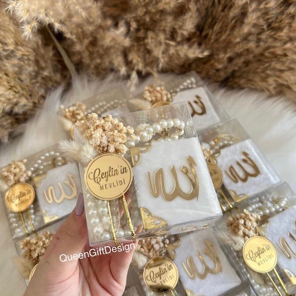 Personalized Velvet Mini Quran, Pearl Tasbeeh, Decorated Box Gift Set, Eid Favor, Wedding Favor, Baby Shower Favor, Muslim Party Favor