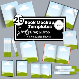 25 modelli di mockup di libri, mockup di libri Canva, mockup cartaceo, trascina e rilascia, modelli Canva per libri aperti, mockup di ebook Canva, modello Canva