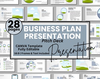 Business Plan Pitch Deck Editable Canva Mockup, Project Proposal Template, Business Proposal Slide Deck, Canva Presentation Pitch Template