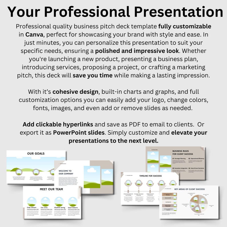 Editable Business Pitch Deck: Canva Presentation Template (digital ...