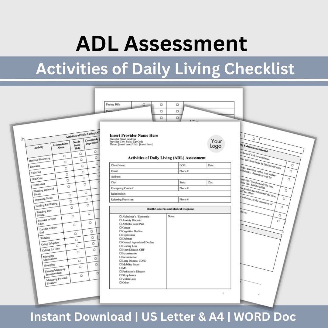 ADL Assessment Activities of Daily Living Checklist Care Plan OT ADL Assessment Activities of Daily Living Checklist Care Plan OT