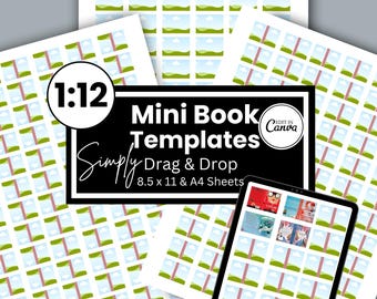Plantilla de portada de minilibro a escala 1:12, plantilla de libro para casa de muñecas, libros en miniatura, plantilla editable de Canva, libro TBT, libros diminutos, libros para frascos