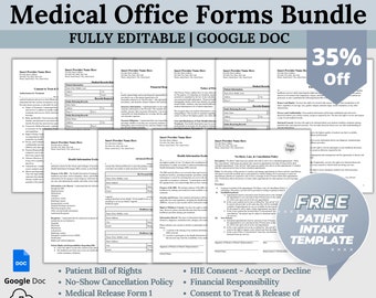 EDITABLE Medical Office Forms BUNDLE Save 35%, Policies, Consents and Legal Forms, Consent to Treat, Financial Agreement, and much MORE