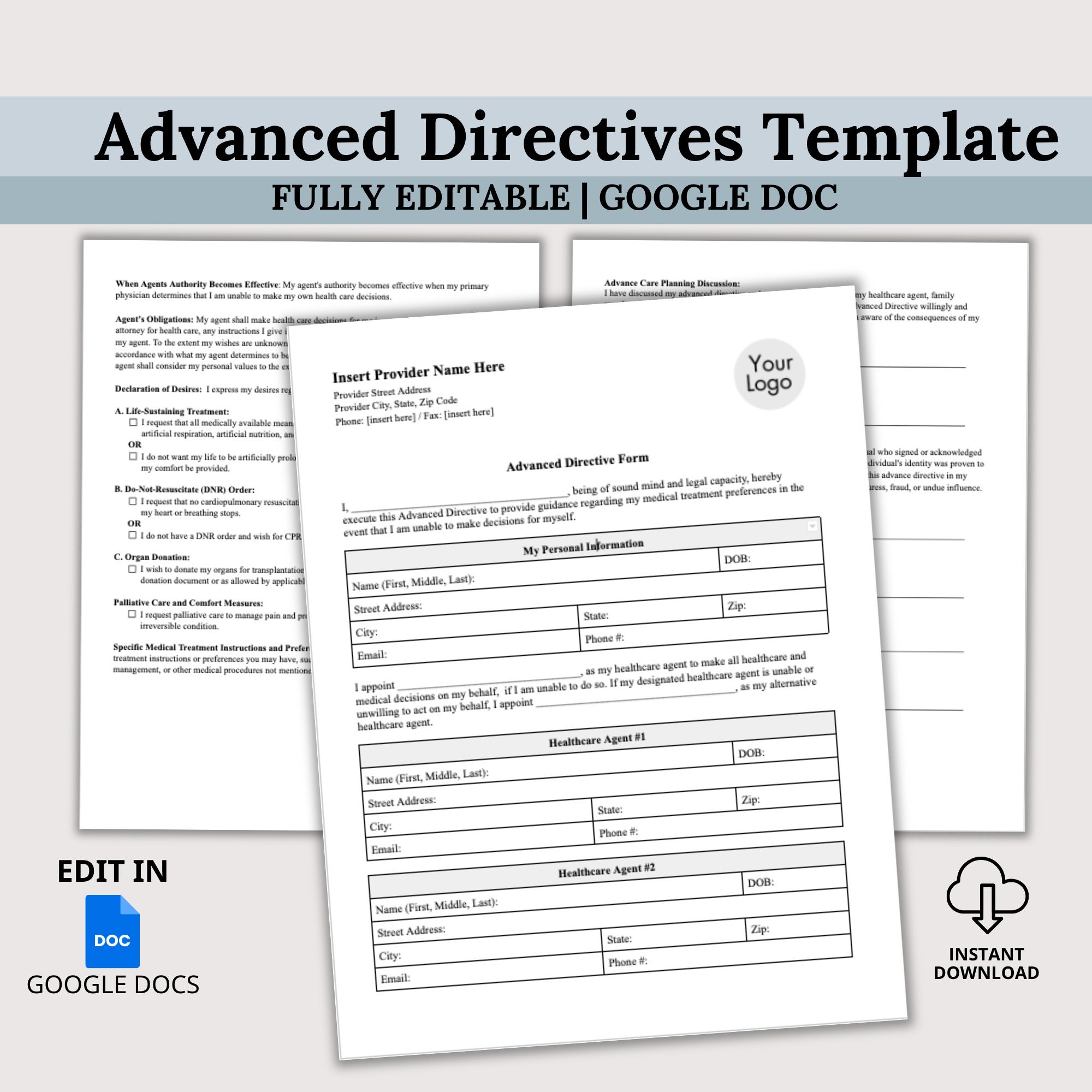 Advanced Directive Template Medical Office Forms End of Life