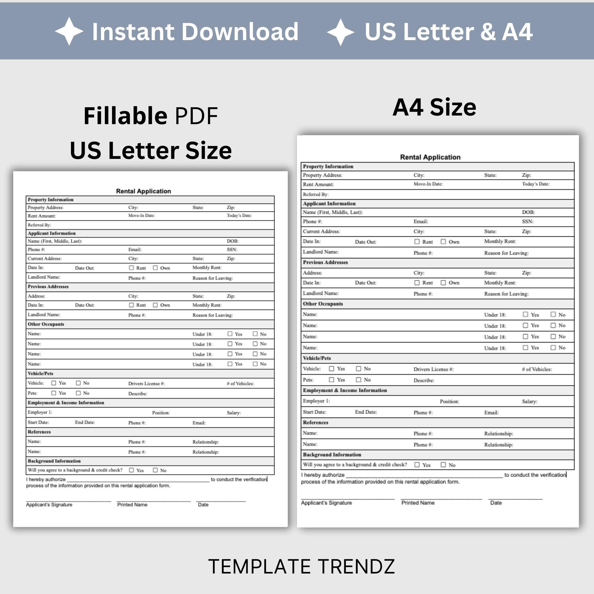 Rental Application, Landlord Rental Application, Lease Application ...