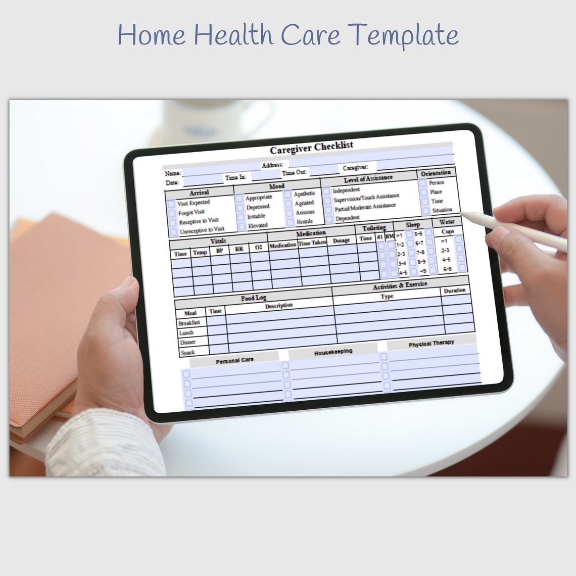 Caregiver Checklist, Home Care Visit Report Form, Daily Log, Fillable ...