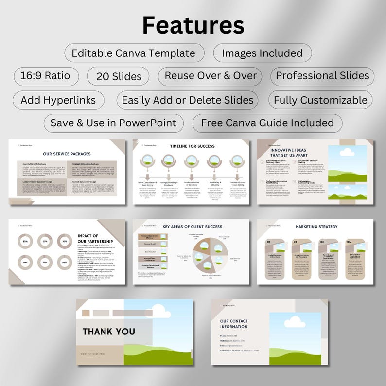 Editable Business Pitch Deck: Canva Presentation Template (digital ...