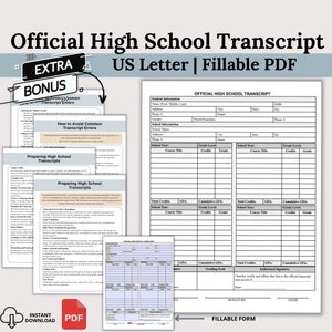 Transcripción de la escuela secundaria, boleta de calificaciones de educación en el hogar que se puede completar, plantilla de transcripción de la escuela en el hogar, transcripción de la escuela, planificador de educación en el hogar, ¡bonificación GRATUITA!