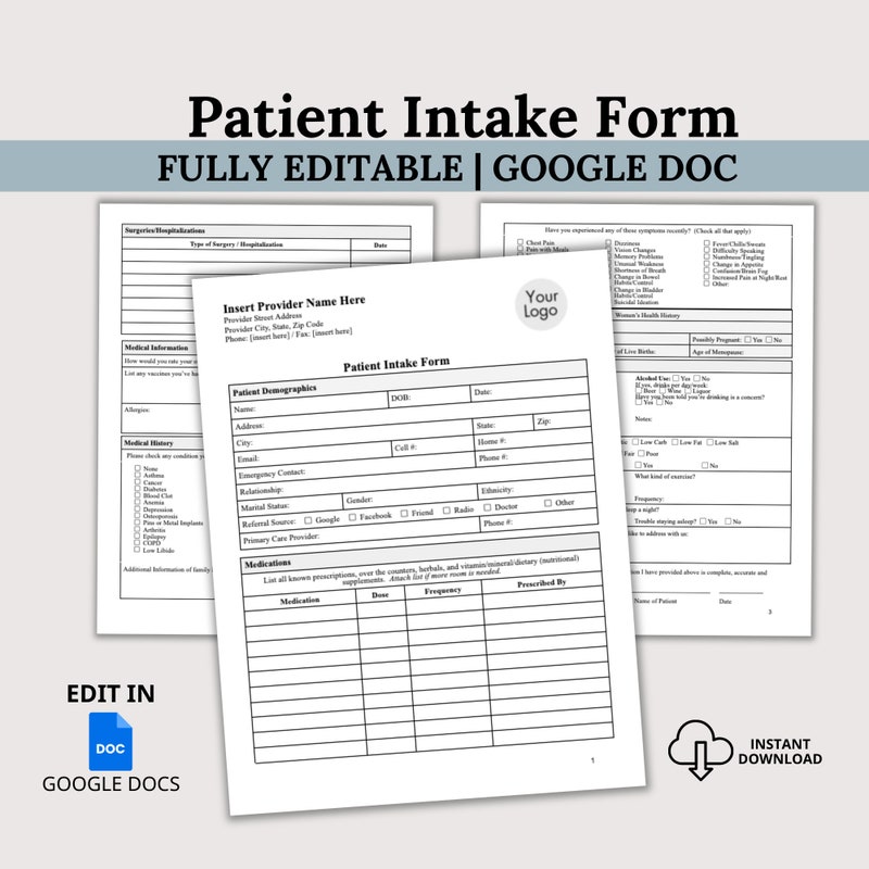 Medical Intake Form - Etsy