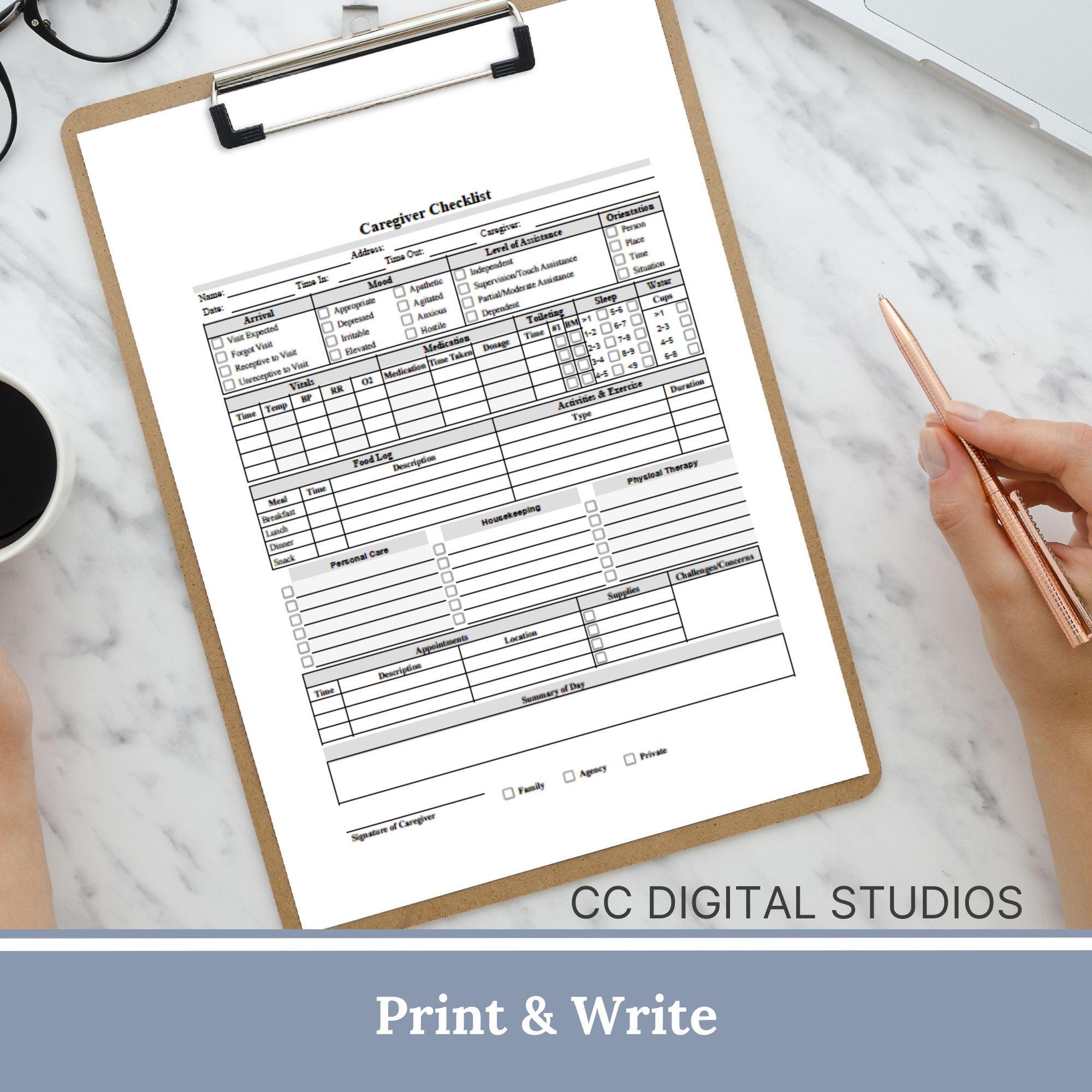 Caregiver Checklist, Home Care Visit Report Form, Daily Log, Fillable ... Caregiver Checklist, Home Care Visit Report Form, Daily Log, Fillable ...