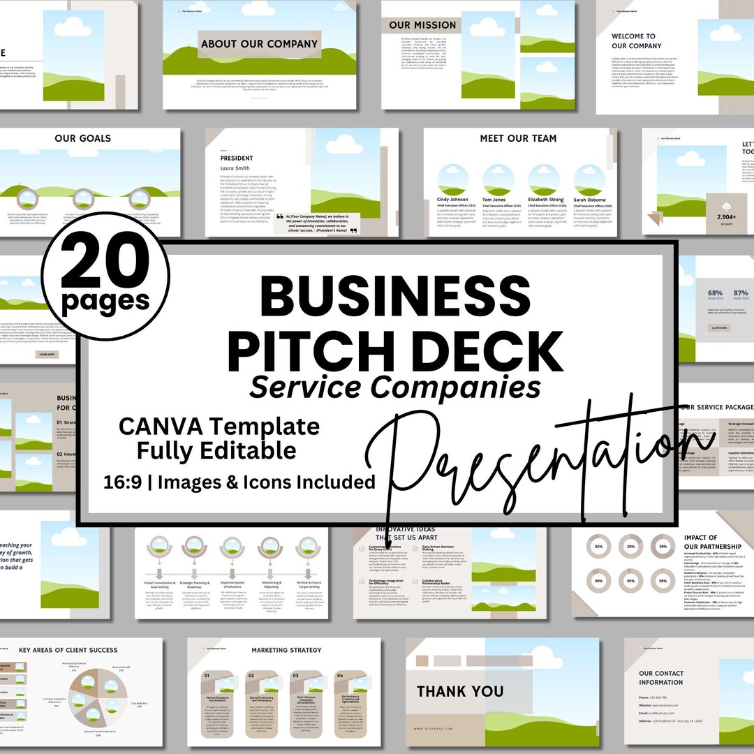 Editable Business Pitch Deck: Canva Presentation Template (digital ...