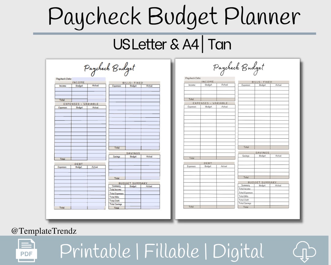 Paycheck Breakdown Template Paycheck Budget Printable Budget - Etsy