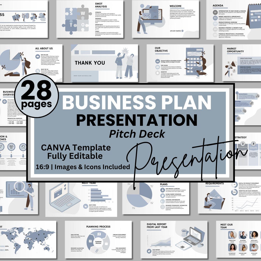 Business Plan Pitch Deck Editable Canva Template, Project Proposal ...