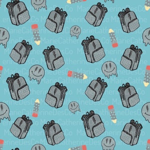 Hand Drawn Checkered Backpack Back to School Seamless Repeating Pattern