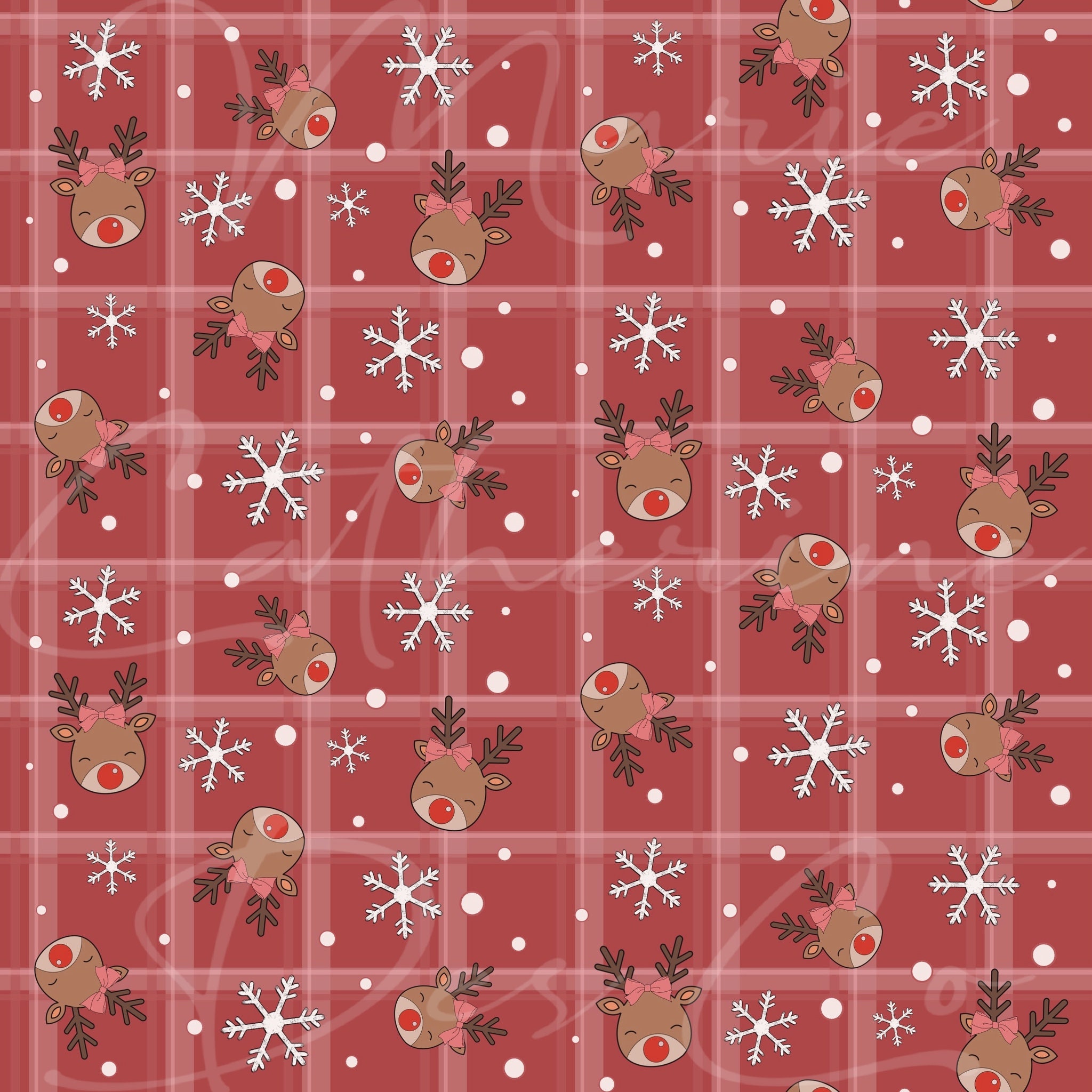 Girl Rudolph & Plaid Christmas Seamless Repeating Pattern - Etsy