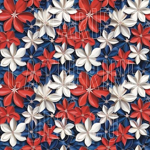 Fourth of July Red, White & Blue Paper Floral Seamless Repeating Pattern