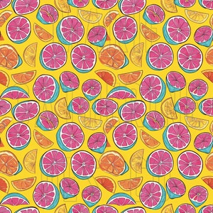 Orange and Lemon Fruit and Yellow Summertime Seamless Repeating Pattern