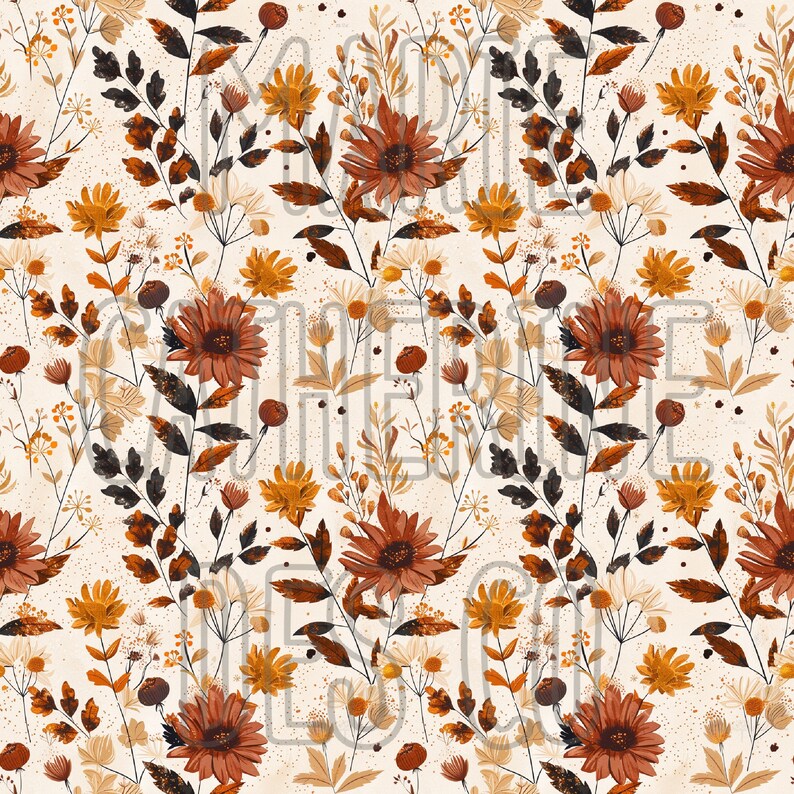 Fall Detailed Floral Stems Seamless Repeating Pattern - Etsy