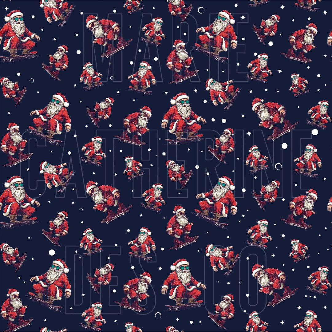Skateboarding Santa Seamless Repeating Pattern - Etsy