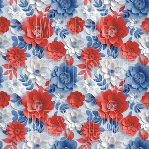Fourth of July Red, White & Blue Floral Seamless Repeating Pattern