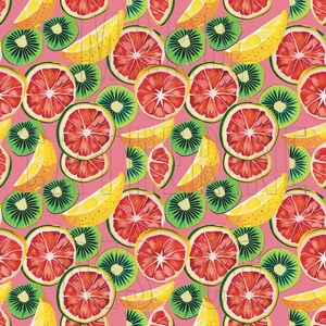 Kiwi and Lemon Fruit and Pink Summertime Seamless Repeating Pattern
