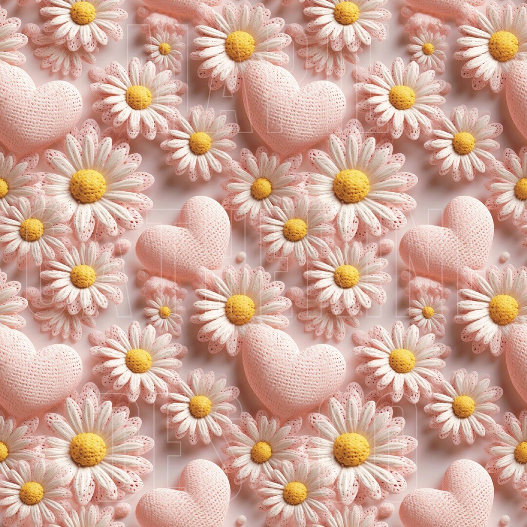 Hearts and Daisies Embroidery Floral Seamless Repeating Pattern - Etsy