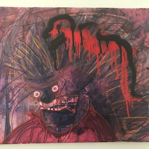 Original outsider mixed media painting -Fade to Beast 16x20 stretched canvas