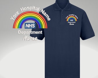 NHS regenboogpoloshirt geborduurd | Logopersoneel | Nhs-uniform | Nhs werkkleding uniform | Student-verpleegkundige | Geborduurd, op maat gemaakt poloshirt