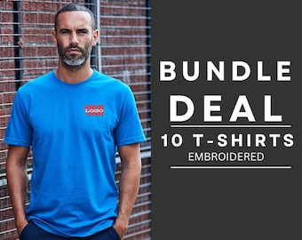 Paquete de 10 camisetas bordadas. Ropa de trabajo. Camiseta estampada / Tu logotipo bordado / Camiseta personalizada / Camiseta personalizada bordada.
