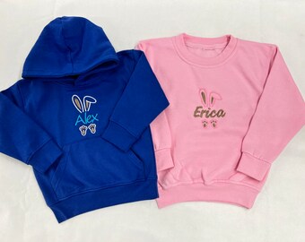 Sudadera de Pascua personalizada para niños: conejo bordado, nombre personalizado