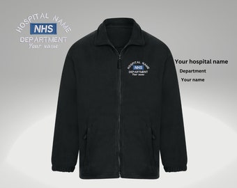 NHS-Fleece bestickt | Krankenhausname | Ihr Name | Abteilungsname | NHS-Arbeitsuniform aus Fleece | Personalisiertes besticktes NHS-Fleece