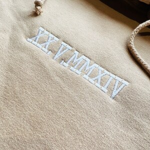 Custom Embroidered Roman numeral Hoodie | Matching hoodie | Couple Hoodie | Wedding date | Sleeve embroidered | Roman Date hoodie