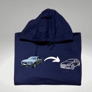 Embroidered hoodie car outlined | Your car embroidered | Photo car embroidered outlined | Gift for him | Gift for her | Matching hoodie