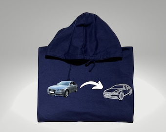 Sudadera con capucha bordada con silueta de coche: regalo personalizado con foto