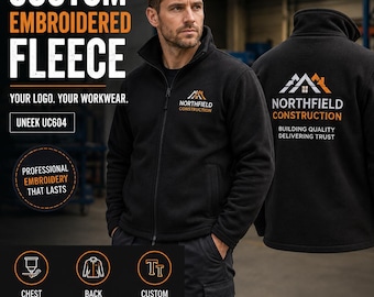 Custom Embroidered Fleece Jacket | Personalised Workwear Fleece | Company Logo or Text | Front & Back Embroidery | Staff Uniform