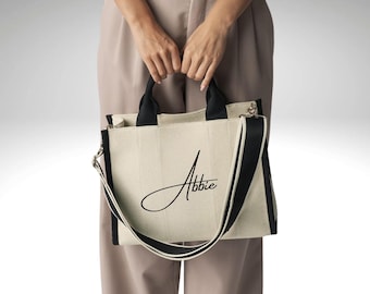 Bolso de mano personalizado / Bolso de mano con nombre impreso personalizado / Bolso de mano de sarga premium / Bolso de mano de sarga premium / Regalo personalizado /