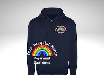 Personalised full zip Hoodie Student Nurse Rainbow , Healthcare Hoodie , Staff Uniform , Embroidered Hoodies Hospital Name Nurse gift