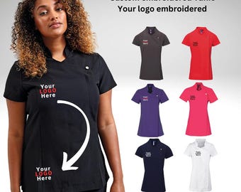 Custom embroidered Ladies Blossom Short Sleeve Tunic | Beauty salon uniform | Personalised Tunic