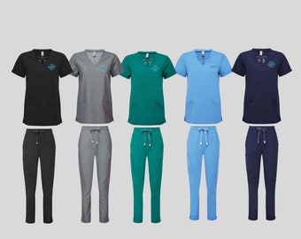 Uniformes médicos bordados: conjunto de túnica de uniforme sanitario personalizado
