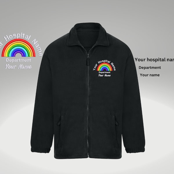 NHS Vlies personalisiert | Regenbogen Fleece gestickt | Krankenhaus Name | Abteilungsname | Medizinvlies | Pflegeheim personalisiertes Fleece